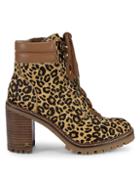 Sam Edelman Sade Leopard Calf-hair Stacked Heel Combat Boots