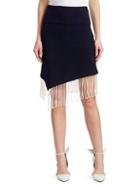 Calvin Klein Rib Knit Asymmetrical Fringe Skirt