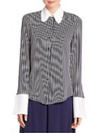 Michael Kors Contrast-collar Striped Silk Shirt