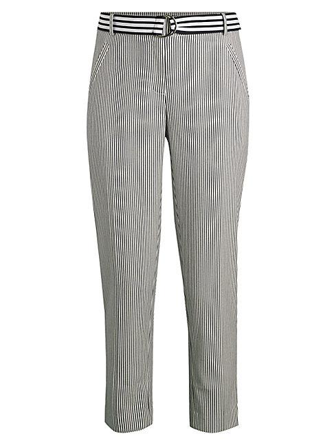Karl Lagerfeld Paris Belted Pinstriped Tapered Pants