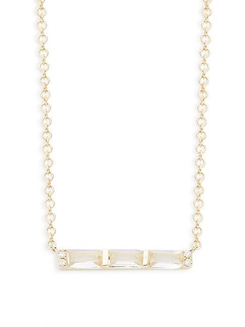 Ef Collection 14k Gold White Topaz & Diamond Mini Bar Pendant Necklace