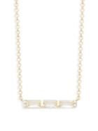 Ef Collection 14k Gold White Topaz & Diamond Mini Bar Pendant Necklace