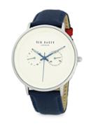 Ted Baker London Chronograph Stainless Steel Check Leather Strap Watch
