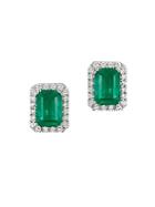 Effy Brasilica 14 Kt. White Gold Emerald And Diamond Earrings