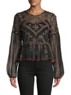 Free People Embroidered Sheer Top