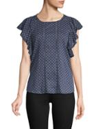 Vince Camuto Ruffled-sleeve Stitched Top