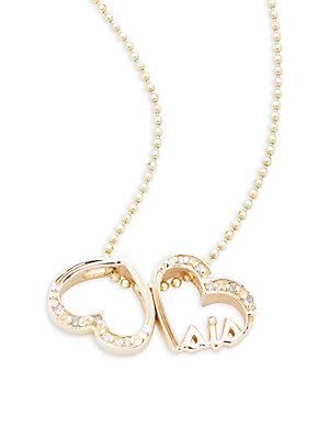 Alex Woo Little Words Diamond & 14k Yellow Gold Sis Hearts Necklace