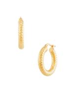 Saks Fifth Avenue Made In Italy 14k Yellow Gold Textured Tube Hoop Earrings