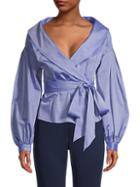 Milly Long-sleeve Cotton Wrap Top