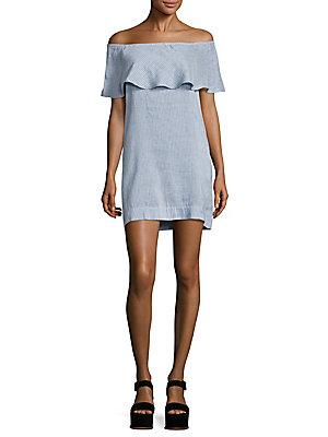 7 For All Mankind Chambray Off-the-shoulder Dress