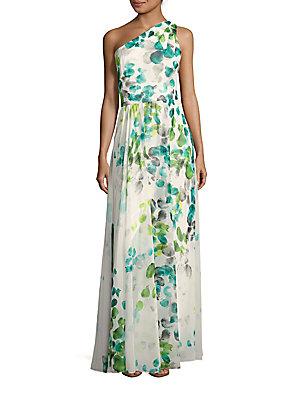 David Meister One-shoulder Printed Gown