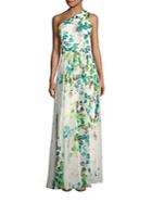David Meister One-shoulder Printed Gown