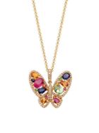 Effy 14k Yellow Gold Multi-color Sapphire & Diamond Butterfly Pendant Necklace