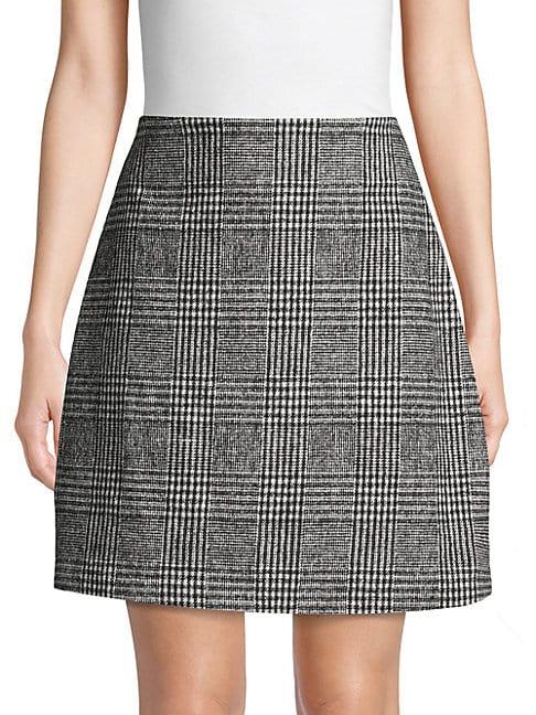 Pure Navy Houndstooth Plaid A-line Skirt