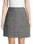 Pure Navy Houndstooth Plaid A-line Skirt