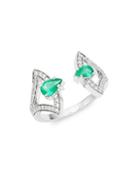 Hueb 18k White Gold Emerald & Diamond Cuff Ring