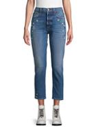 Alice + Olivia Amazing Embroidered High Rise Cropped Jeans