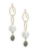 Alanna Bess White Coin Freshwater Pearl And Labradorite Drop Earrings