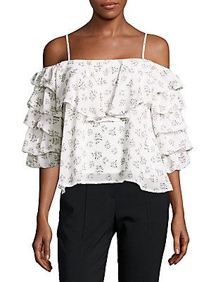 Lucca Couture Ruffled Cold-shoulder Top