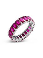 Sterling Forever Sterling Silver & Fuchsia Cubic Zirconia Baguette Eternity Ring