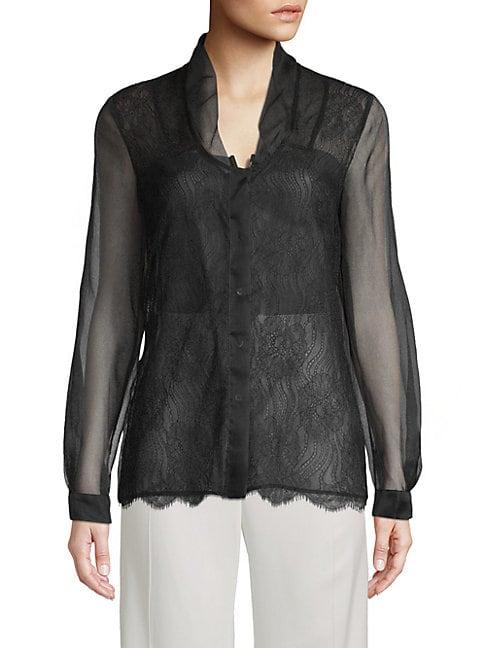 Valentino Lace-accented Silk Blouse