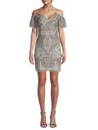 Adrianna Papell Beaded Cold-shoulder Sheath Dress