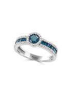 Effy Blue Diamond & 14k White Gold Small Round Solitaire Ring