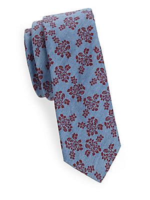 Joe's Collection Floral-print Slim Cotton Tie