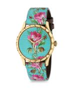 Gucci Goldplated & Floral Leather-strap Watch