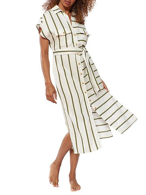 Red Carter Striped Coverup Shirtdress