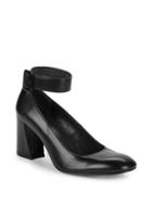 Stuart Weitzman Clara Mona Leather Ankle-strap Block Heel Pumps