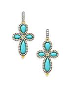 Freida Rothman Pav&eacute; Crystal & Turquoise Clover Drop Earrings