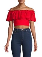 Alexander Mcqueen Off-the-shoulder Ruffled Cropped Top