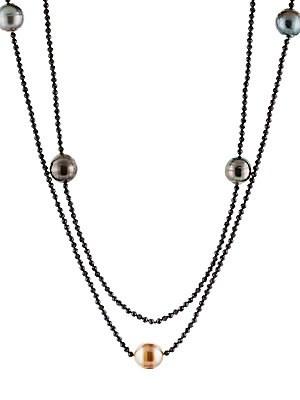 Masako 11-12mm Tahitian Pearl And Spinel Endless Necklace