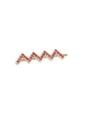 Ef Collection Pink Sapphire & 14k Yellow Gold Zigzag Ear Crawler
