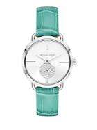 Michael Kors Portia Stainless Steel And Leather-strap Watch