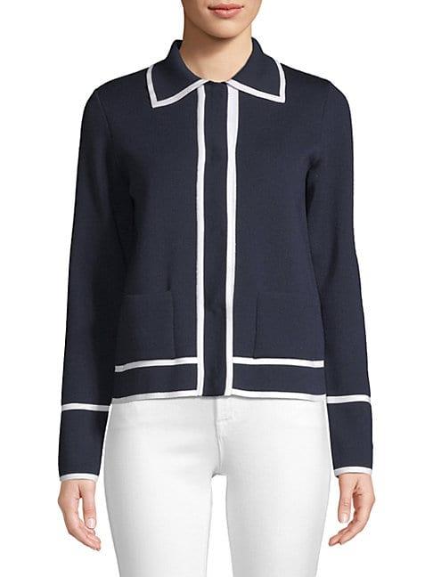 Escada Stile Tipped Wool Snap Front Cardigan