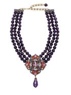 Heidi Daus Three-strand Rhinestone Floral Cross Collar Necklace