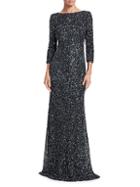 Theia Crunchy Sequin Boatneck Gown