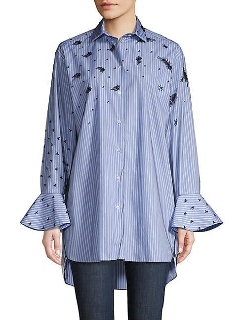 Valentino Striped Embellished High-low Shirt