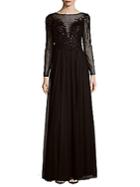 Basix Black Label Long-sleeve Sequined Gown