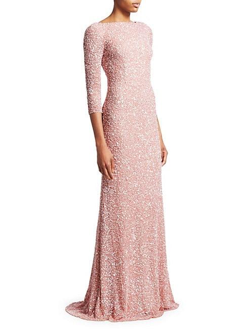 Theia Boatneck Sequin Tulle Gown