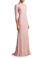 Theia Boatneck Sequin Tulle Gown