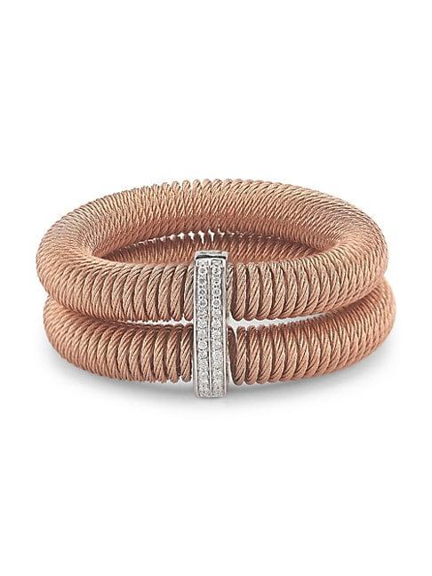 Alor Kai 18k White Gold & Rose-tone Stainless Steel Diamond Tiered Coiled Bangle Bracelet