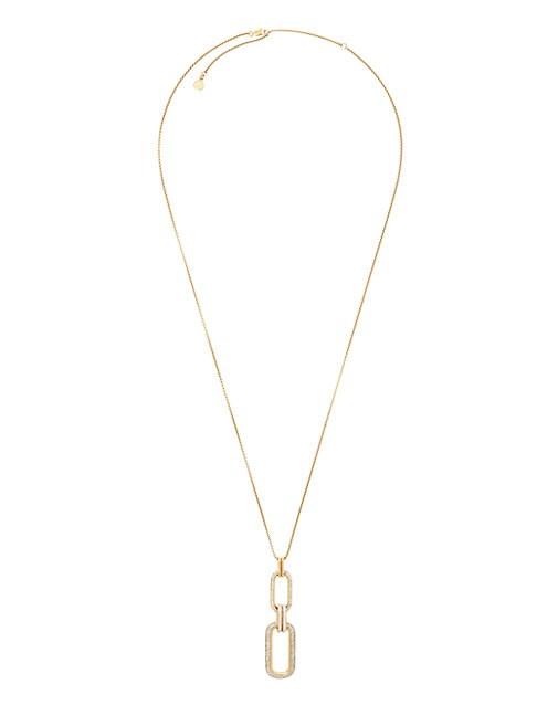 Michael Kors Brilliance Crystal And Stainless Steel Iconic Links Statement Long Pendant Necklace