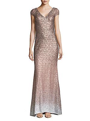 Carmen Marc Valvo Infusion V-front Ombre Floor-length Gown