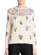 Valentino Embroidered Floral Cable-knit Sweater