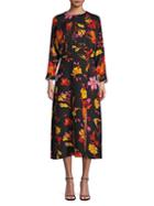 Rixo Lisa Floral Silk A-line Midi Dress