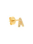 Nephora Initial Single 14k Yellow Gold Diamond Stud Earring