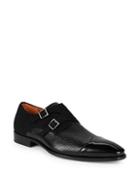 Mezlan Textured Leather & Suede Double Monk Strap Loafers